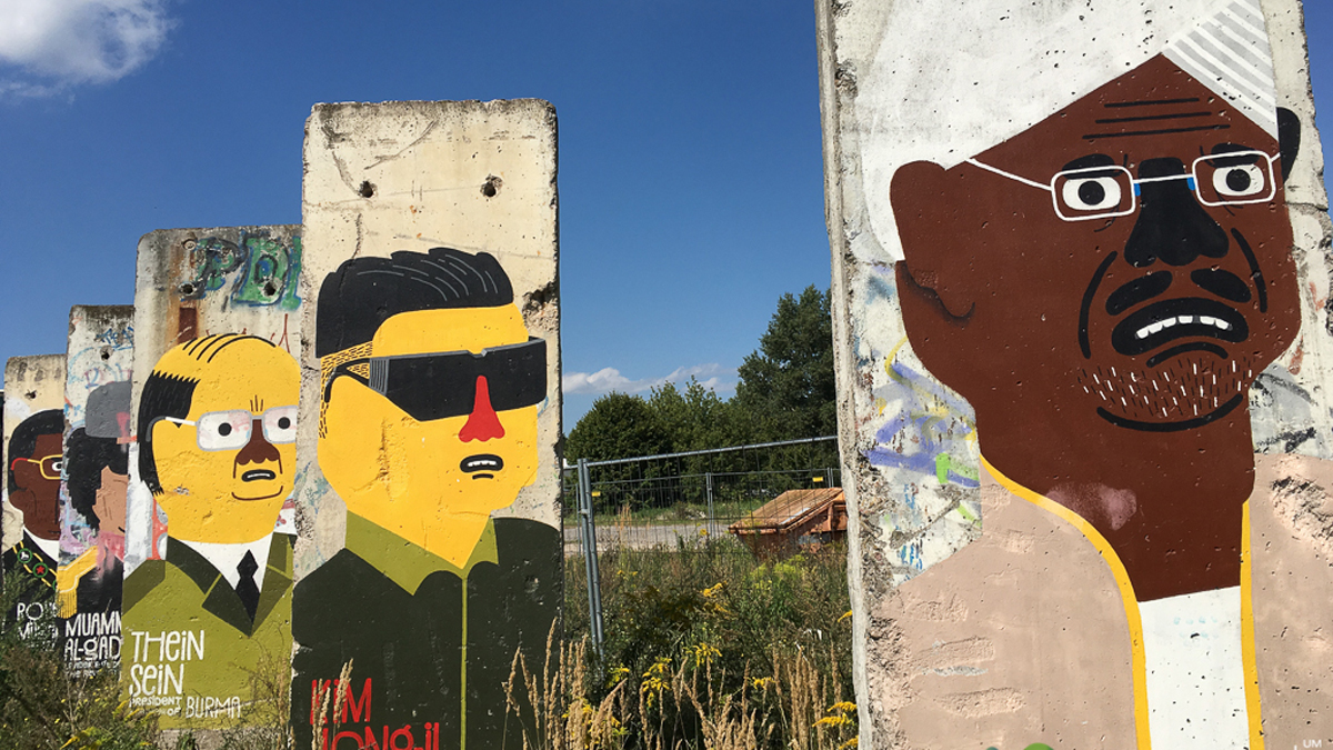 Far outside the city centre we found Berlin Wall segments — one section with the world’s dictators and the other with leaders of peace. A rather fitting message.