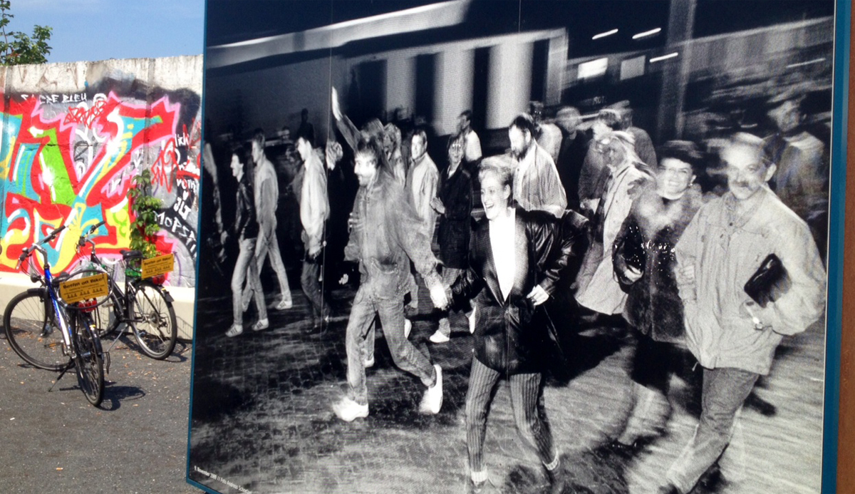 East Berliners experience free movement at the Bornholmer Straße border crossing on November 9, 1989.