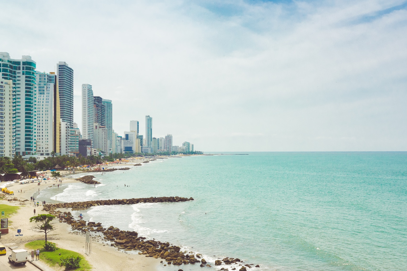 High-rises meet the sand at Bocagrande Beach in Cartagena