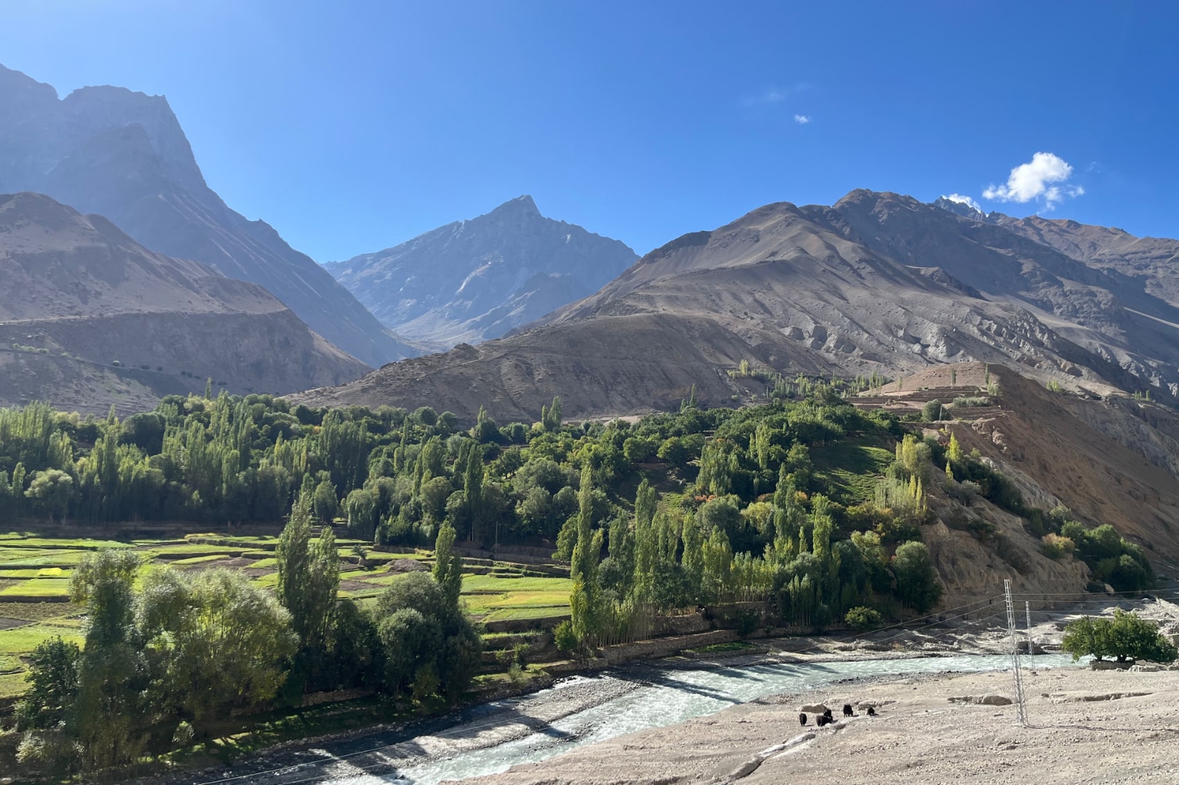 giant jagged peaks in the background of the Thallay Valley, Pakistan