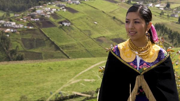 Ecuadorian woman in her local farm fields, Ecuador