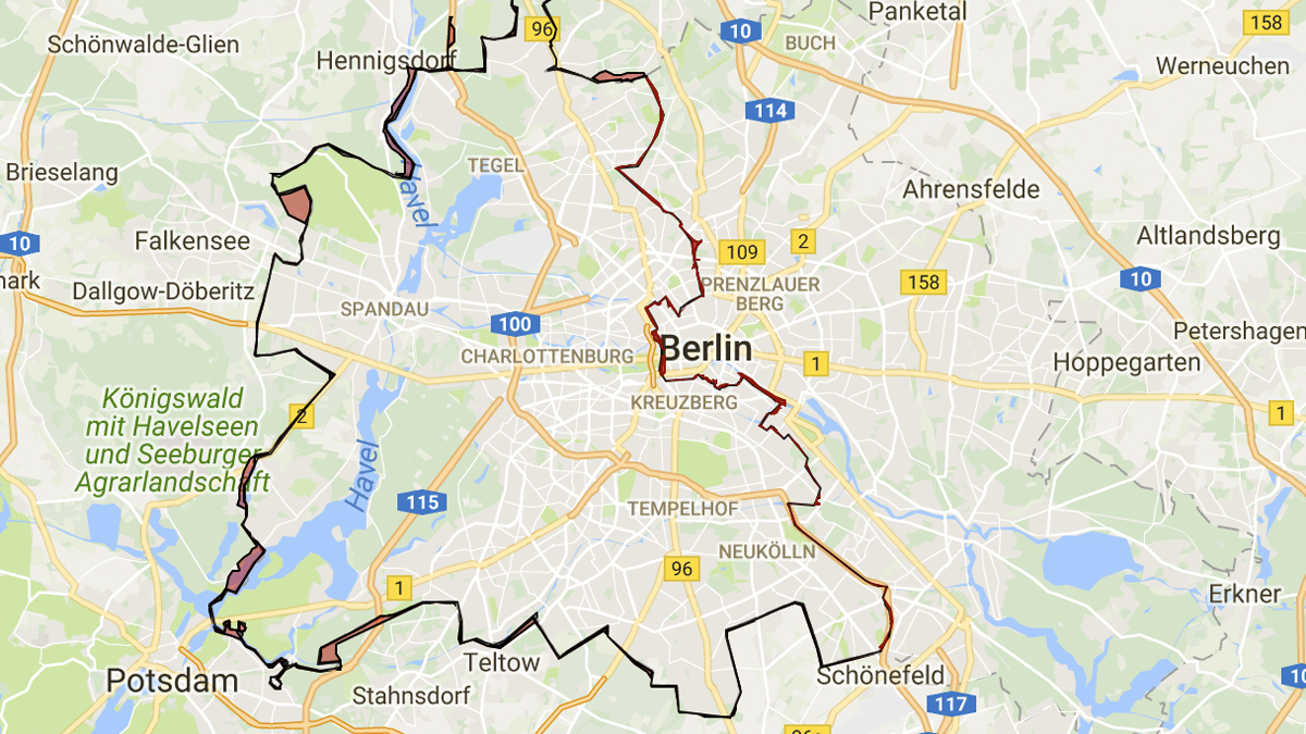 How the Berlin Wall encircled in West Berlin, making it impossible to go far without hitting the wall.